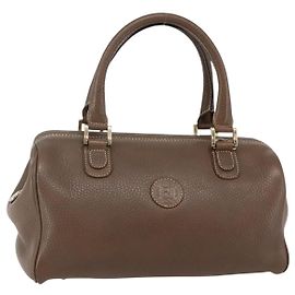 Borsa a mano FENDI in pelle marrone dorato Auth kk558