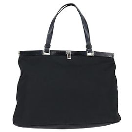 PRADA Borsa a mano in nylon nero argento Auth 150413