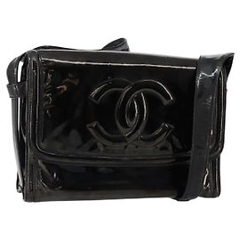 Borsa a Spalla CHANEL Smalto Nero Oro CC Auth bs30719