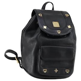 MCM Studs Rucksack Leder Schwarz Gold Auth 144411