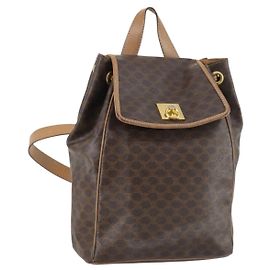 Céline Zaino in tela Macadam CELINE in pelle PVC marrone oro Auth 144490