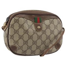 Borsa Sherry Line GG Supreme Web di GUCCI in PVC beige e oro 156 02 066 Auth ep12301