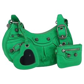 BALENCIAGA Luca Goal XS Bolsa de Ombro de Couro Verde Prata 671309 Auth 158884SAM