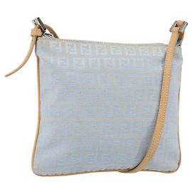 Borsa a spalla in tela Zucchino FENDI azzurro chiaro argento autentica 153315