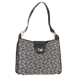 Céline Borsa a Spalla Celine C Sulky in Tela Blu Navy e Oro Auth 154713