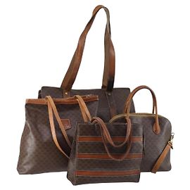 Céline Borsa a Spalla in Tela Macadam CELINE PVC 4 Pezzi Beige Marrone Auth ki6177