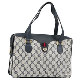 Borsa a mano GUCCI GG Supreme Sherry Line PVC Blu Navy Rosso 41 02 079 Auth 155654