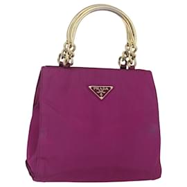 PRADA Borsa a Mano Nylon Metallo Viola Oro Auth 155416