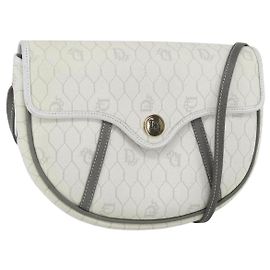 Christian Dior Borsa a spalla in tela a nido d'ape PVC oro bianco Auth 157616