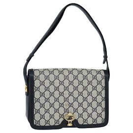 Gucci Borsa a Spalla GG Supreme PVC Blu Navy Oro Auth 147854