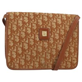 Bolsa de Ombro em Lona Trotter Christian Dior Marrom Dourado Auth bs31572