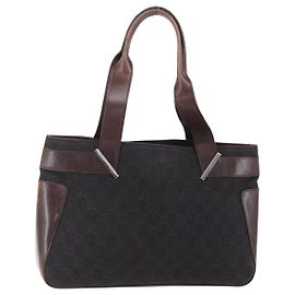 Borsa a mano in tela GG GUCCI marrone scuro oro 73983 Auth 151009