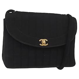 CHANEL Mademoiselle Borsa a Spalla Cotone Nero Oro CC Auth bs31506 - Chanel