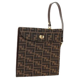 Borsa a mano in tela Zucca FENDI nera e marrone Auth 156483V