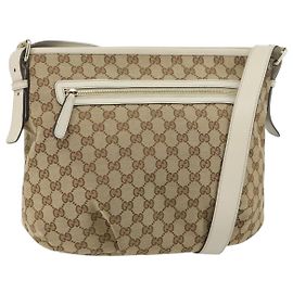 Borsa a Spalla GG Canvas Gucci Beige Oro Auth 148374