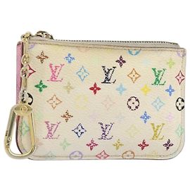 LOUIS VUITTON Multicolor Pochette Cles NM Coin Purse White M93734 LV Auth 150788