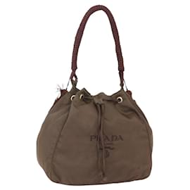PRADA Borsa a Spalla con Frange in Nylon Kaki Oro Auth bs30567
