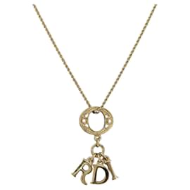 Collana Iniziali Stampate Christian Dior metallo Oro Tonalità Auth am9776