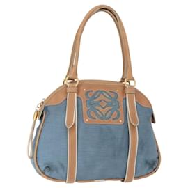 LOEWE Anagram Handtasche Nylon Blau Gold Auth bs31204