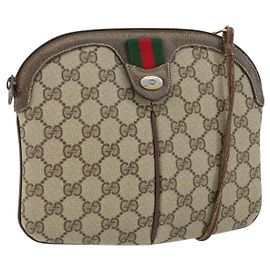 GUCCI GG Supreme Web Sherry Line Tasche aus PVC Beige Gold 904 02 047 Auth 149187