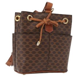Céline Borsa a Spalla in Tela Macadam CELINE in Pelle PVC Marrone Oro Auth gh1084