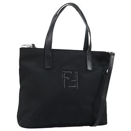 FENDI Handtasche aus Nylon 2-in-1 Schwarz Silber Authentisch ep11442