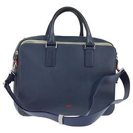 Borsa da lavoro in pelle Christian Dior 2 modi Blu Navy Argento Auth ar13763