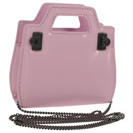 Bolsa de Ombro Gancini Chain Salvatore Ferragamo Esmalte 2em1 Rosa Auth 156294V