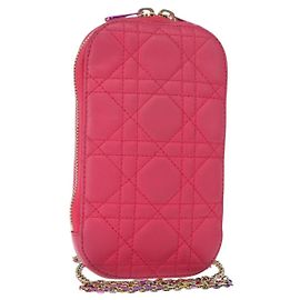 Schultertasche mit Telefonkette Cannage Christian Dior 2-in-1 Rosa Gold Auth 156668V