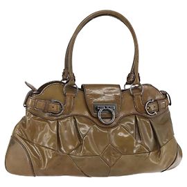 Borsa a Spalla Gancini Smalto Marrone Argento Auth 155066 di Salvatore Ferragamo