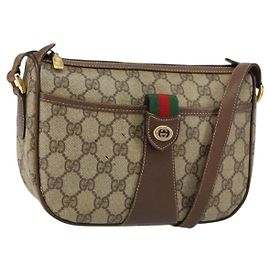 Borsa Gucci GG Supreme Web Sherry Line PVC Beige Oro 89 02 032 Auth bs30923