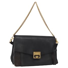Borsa a spalla con catena in pelle nera e oro Auth BA7680 - Givenchy