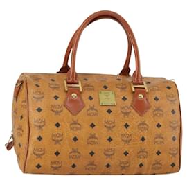 Borsa Boston MCM Logogram Vicetos in pelle PVC marrone e oro Auth 153049
