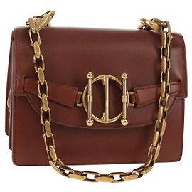 Borsa a spalla con catena Christian Dior in pelle marrone dorato Auth 154079V