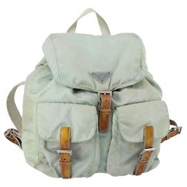 PRADA Backpack Nylon Light Blue Silver Auth 151340