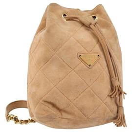 Borsa a Spalla con Catena Prada in Camoscio Arancione e Oro Auth bs31389