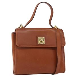 Céline Bolsa de mão CELINE em couro 2 em 1 marrom dourado Auth mr1643