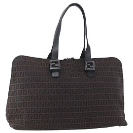 Borsa tote in tela Zucchino FENDI marrone argento autentica 153133