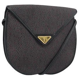 Bolsa de Ombro SAINT LAURENT em Couro PVC Cinza Dourado Auth bs31403