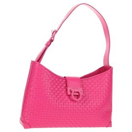Borsa a Spalla Gancini in Pelle Rosa Argento Salvatore Ferragamo Auth BA8419V