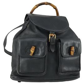 Zaino in Pelle Gucci Bamboo Nero Oro 003 2058 0016 Auth 151336