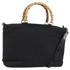 Borsa a mano GUCCI Bamboo Canvas 2way Nera Argento 002 2058 0439 5 Auth bs30947
