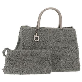 Borsa a mano Salvatore Ferragamo in lana grigia argento autentica 154503