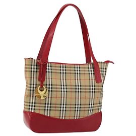 Borsa a mano in tela beige con motivo Nova Check Burberry oro Auth 154459