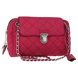 PRADA Borsa a Spalla con Catena Nylon Rosa Argento Auth 153853