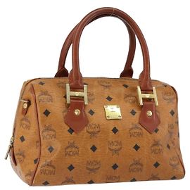 Borsa MCM Logogram Vicetos in pelle PVC marrone oro Auth th6487