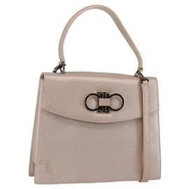 Borsa a mano in pelle Gancini Salvatore Ferragamo 2 in 1 Rosa Oro Auth gh1200