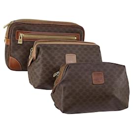 Céline Borsa Clutch in Tela Macadam CELINE in Pelle PVC 3 Pezzi Marrone Auth 152038