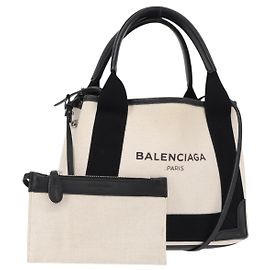BALENCIAGA Borsa a Mano Cabas XS in Pelle Blu Navy 2 in 1 Bianco Argento 390346 Auth ep12167