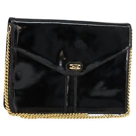 Bolso de Hombro Salvatore Ferragamo de cuero patentado negro y dorado Auth 154506